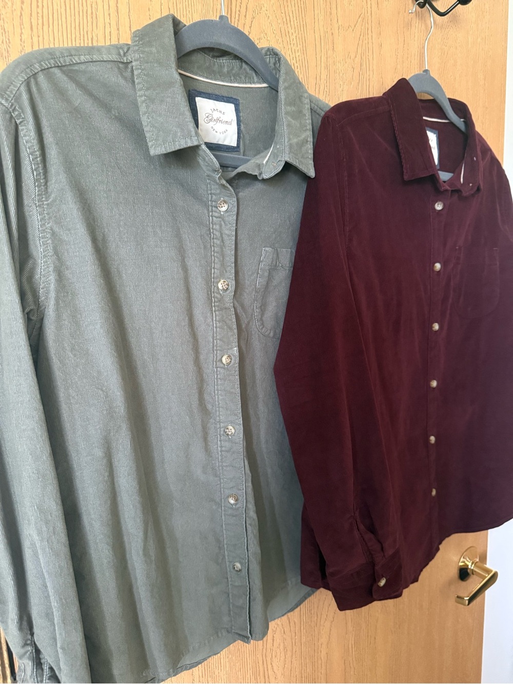 JACHS Girlfriend Olive Green & Burgundy Button-Down Tops